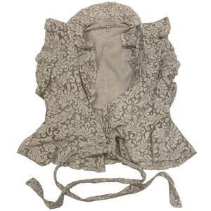 LUCY PARIS White Lace Doily Open Front Peplum Ruffled Collared Blouse Top SMALL